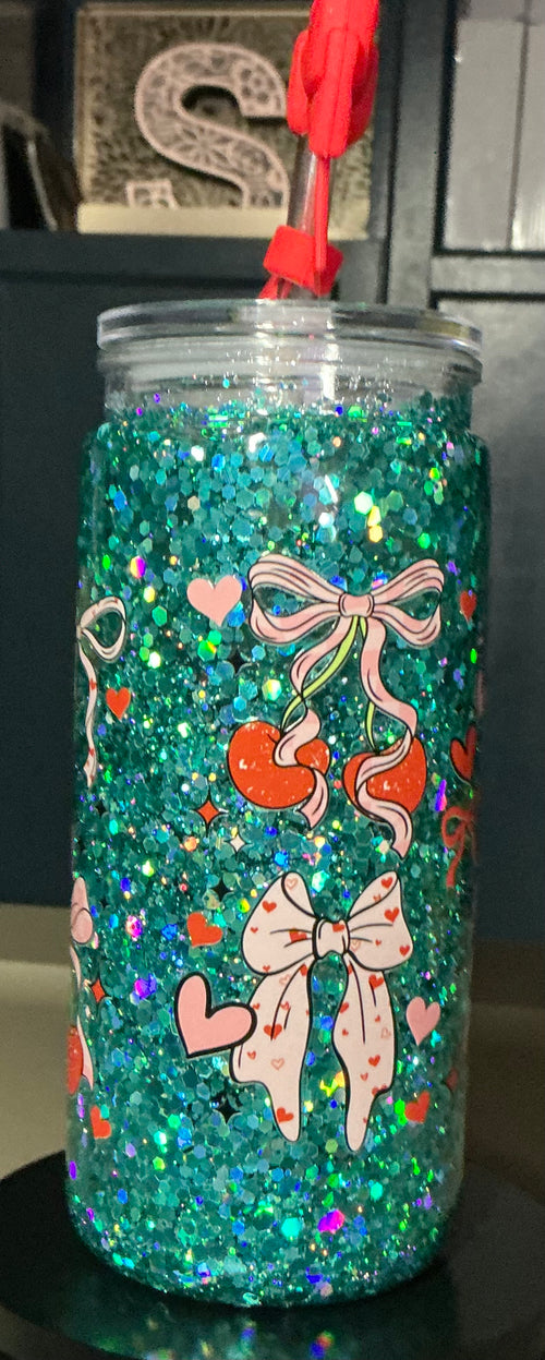 Bows, Hearts and Cherrys 16 Oz Plastic Snow Globe Tumbler