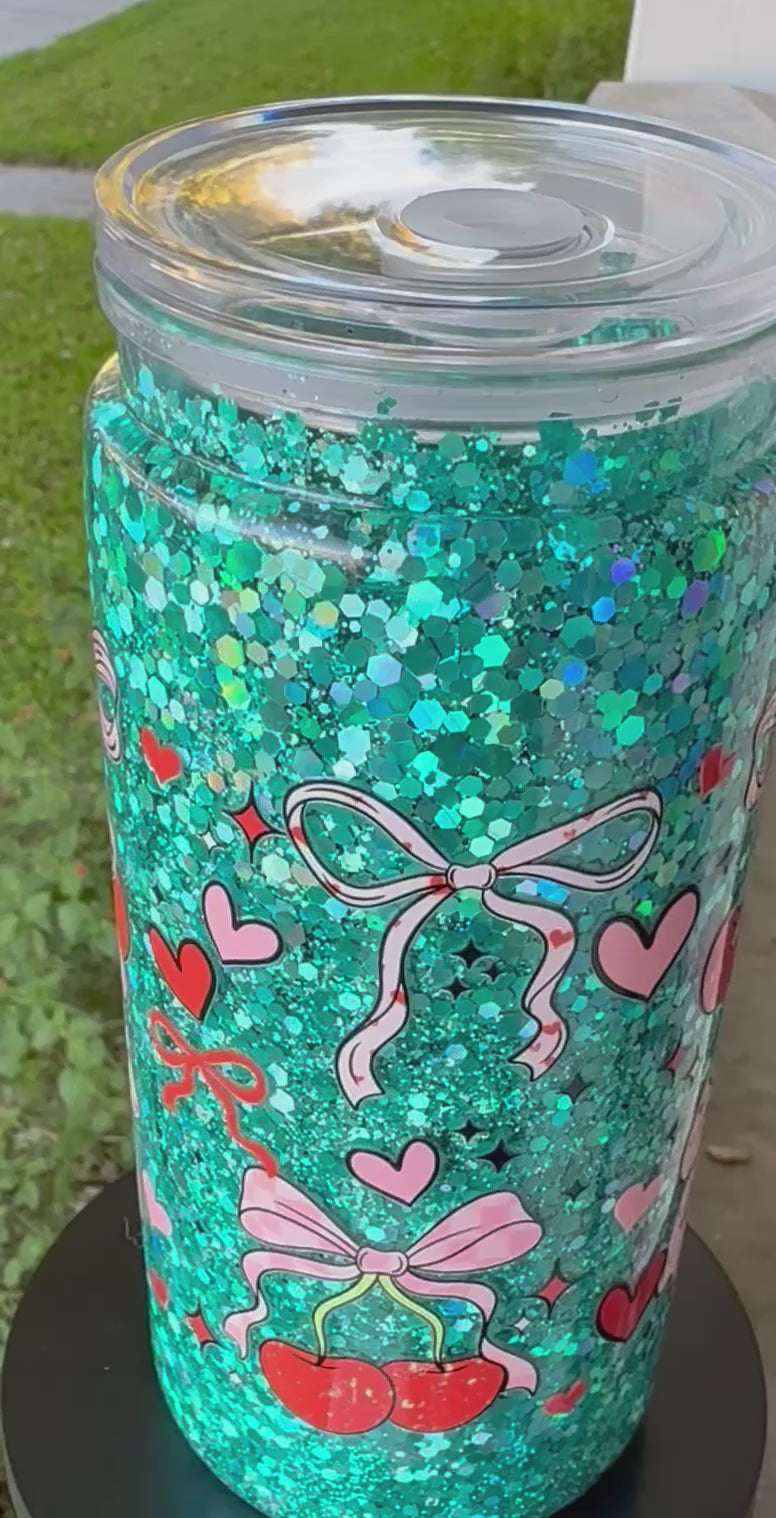 Bows, Hearts and Cherrys 16 Oz Plastic Snow Globe Tumbler